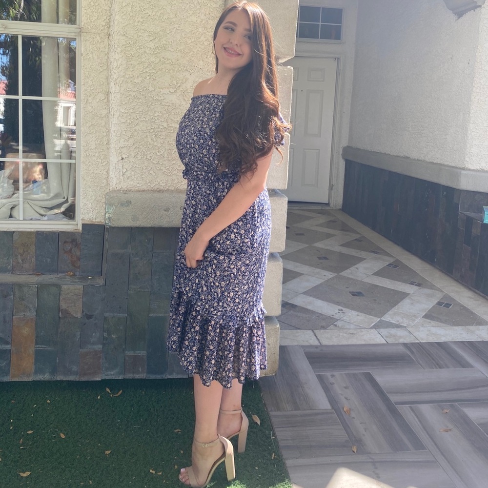 Women’s Short Sleeve Floral Long Dress
